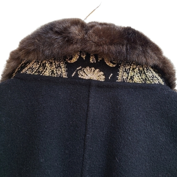 Wool Vest with Embroidery and Faux Fur Collar, Size Medium - Picture 5 of 10